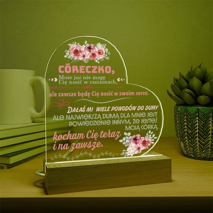 Dla Córki - Ramka serce LED z grawerem