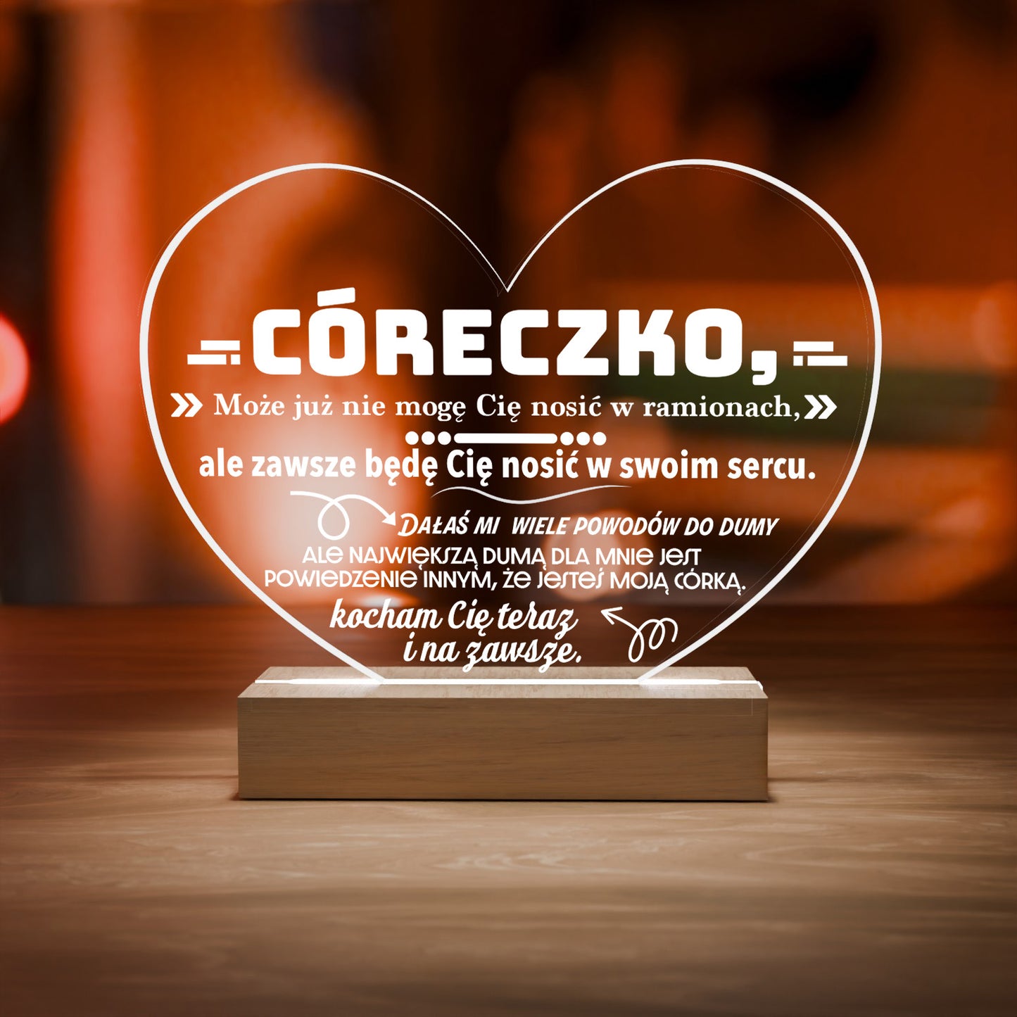 Dla Córki - Ramka serce LED z grawerem