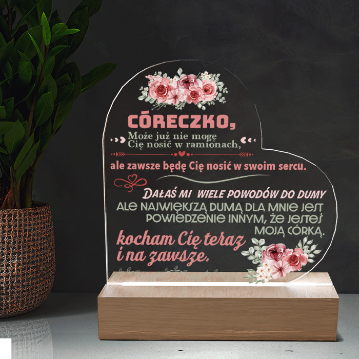 Dla Córki - Ramka serce LED z grawerem
