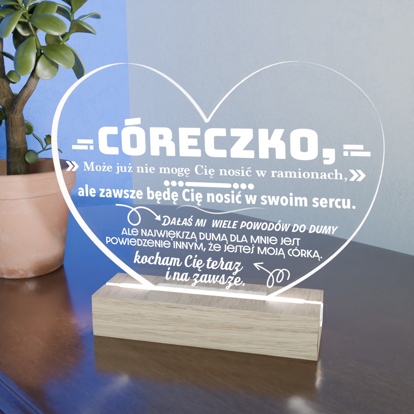 Dla Córki - Ramka serce LED z grawerem