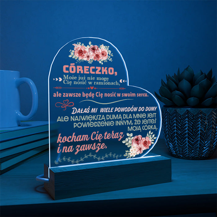 Dla Córki - Ramka serce LED z grawerem