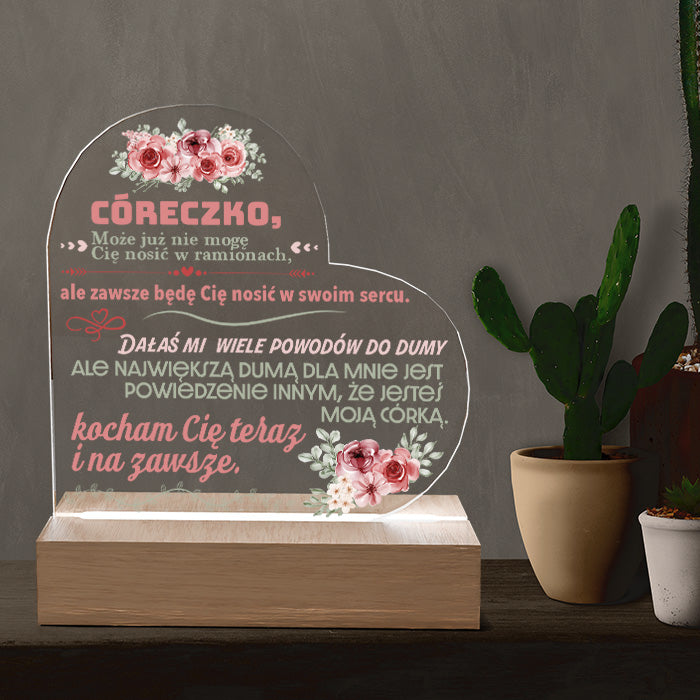 Dla Córki - Ramka serce LED z grawerem