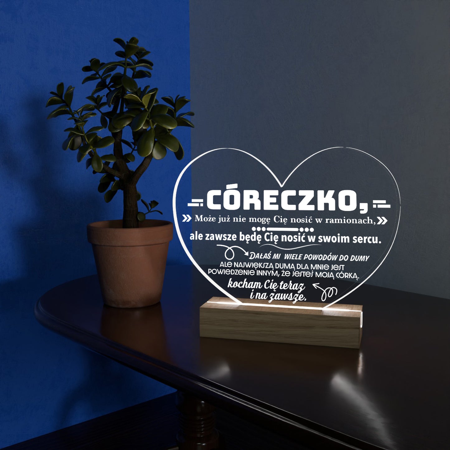 Dla Córki - Ramka serce LED z grawerem