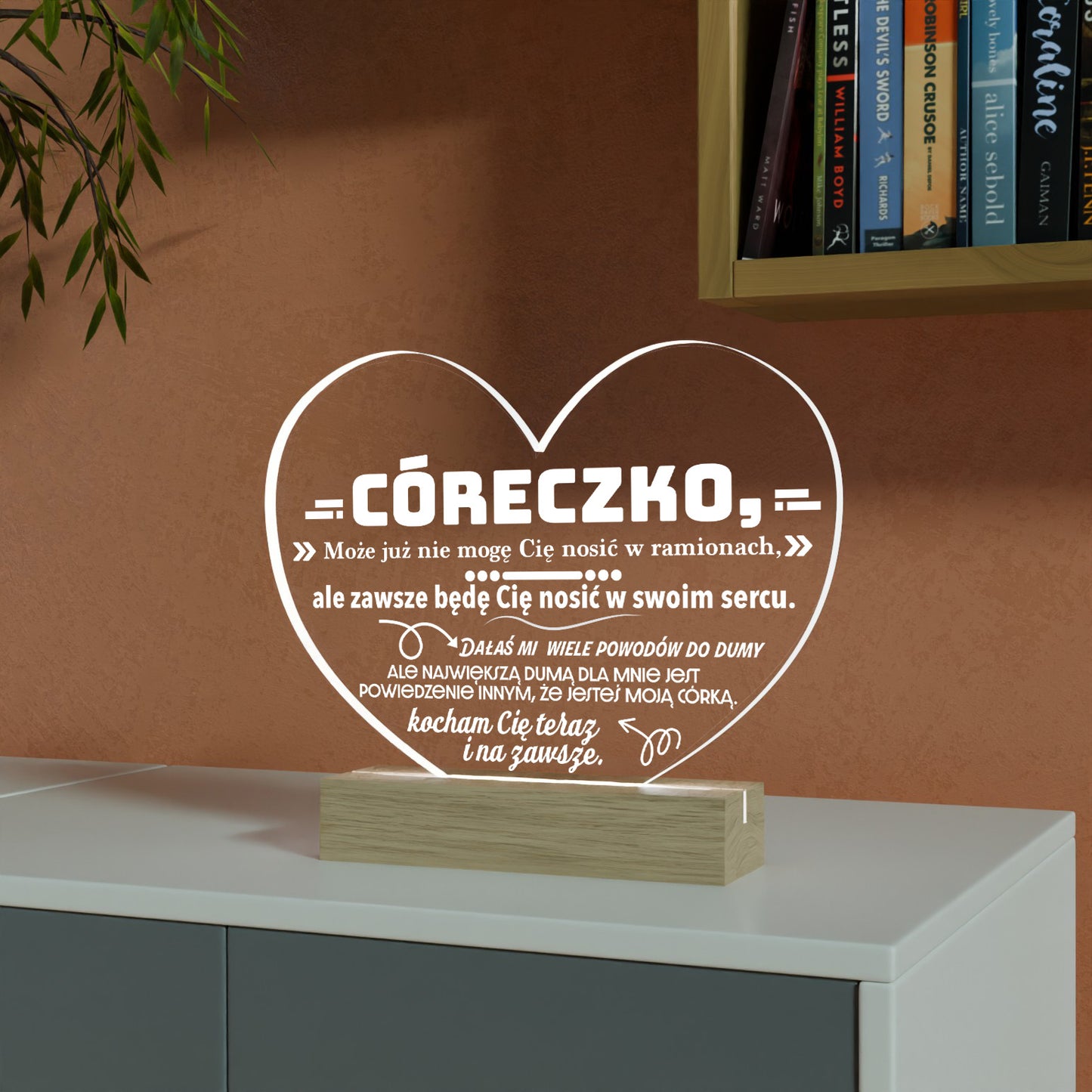 Dla Córki - Ramka serce LED z grawerem