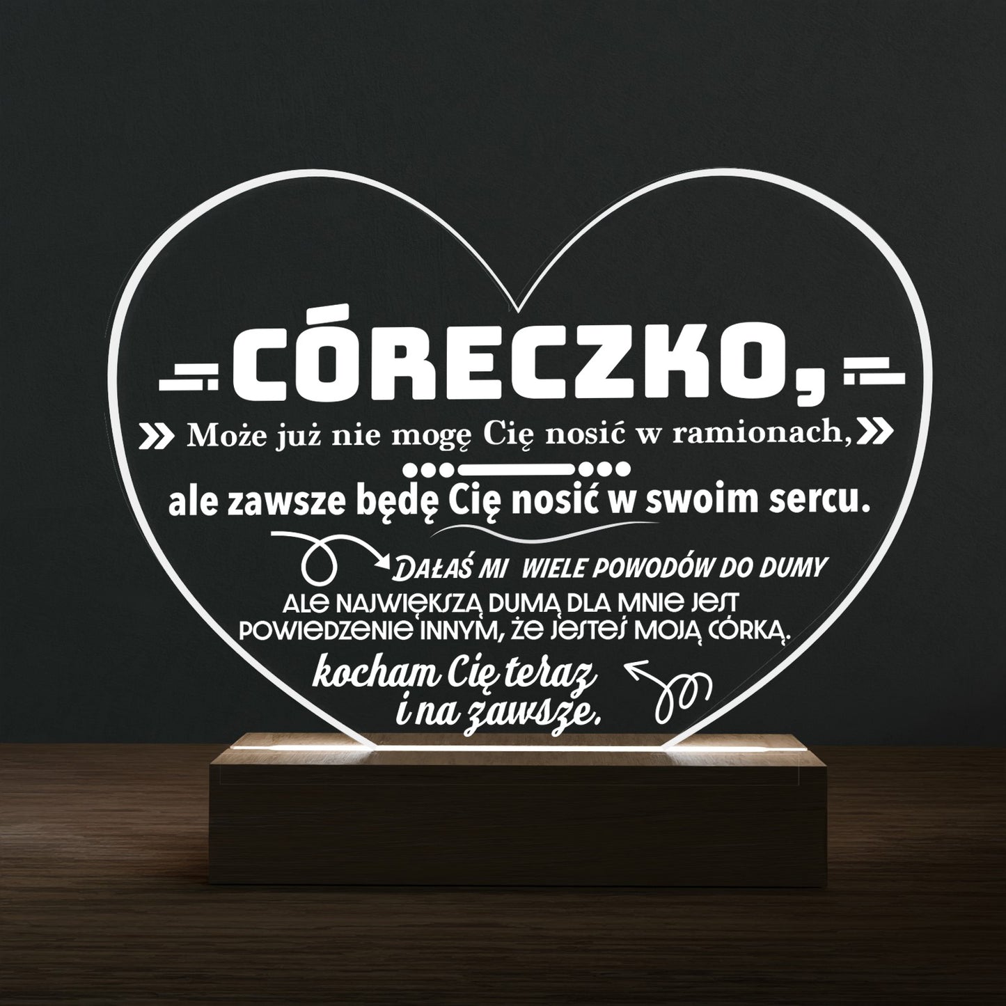 Dla Córki - Ramka serce LED z grawerem