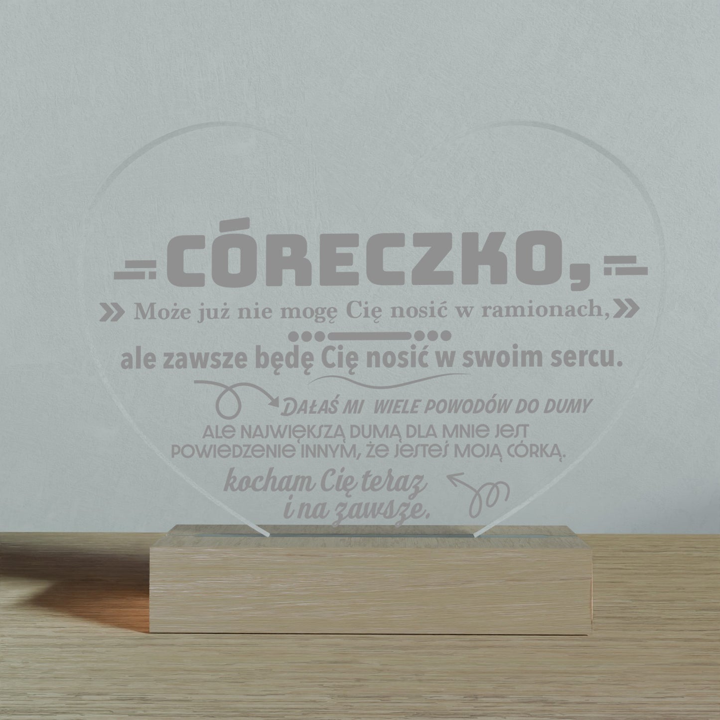 Dla Córki - Ramka serce LED z grawerem