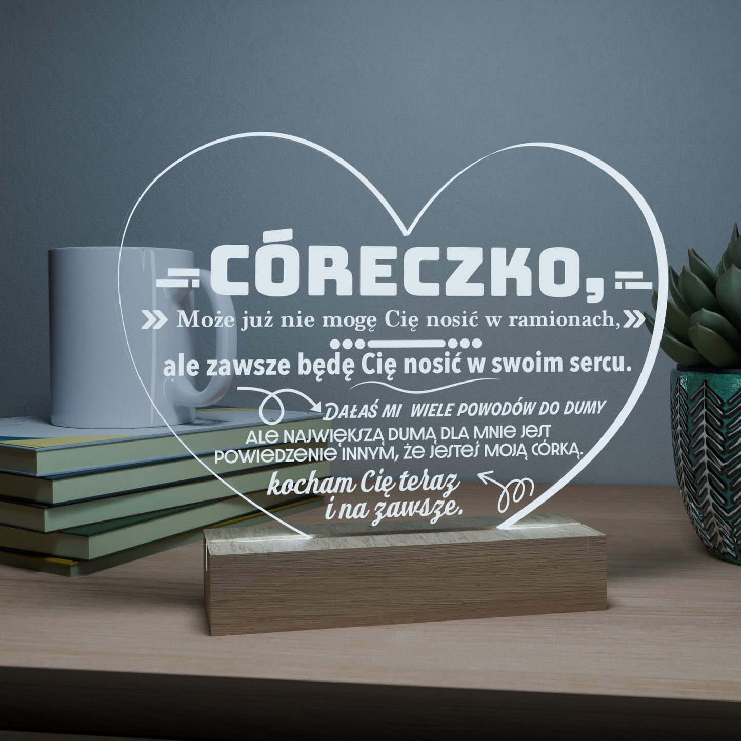 Dla Córki - Ramka serce LED z grawerem
