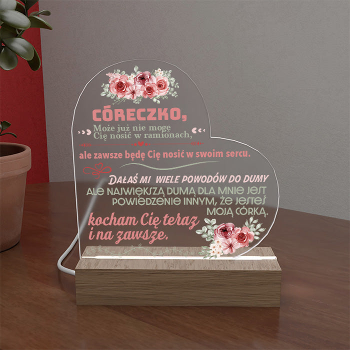 Dla Córki - Ramka serce LED z grawerem