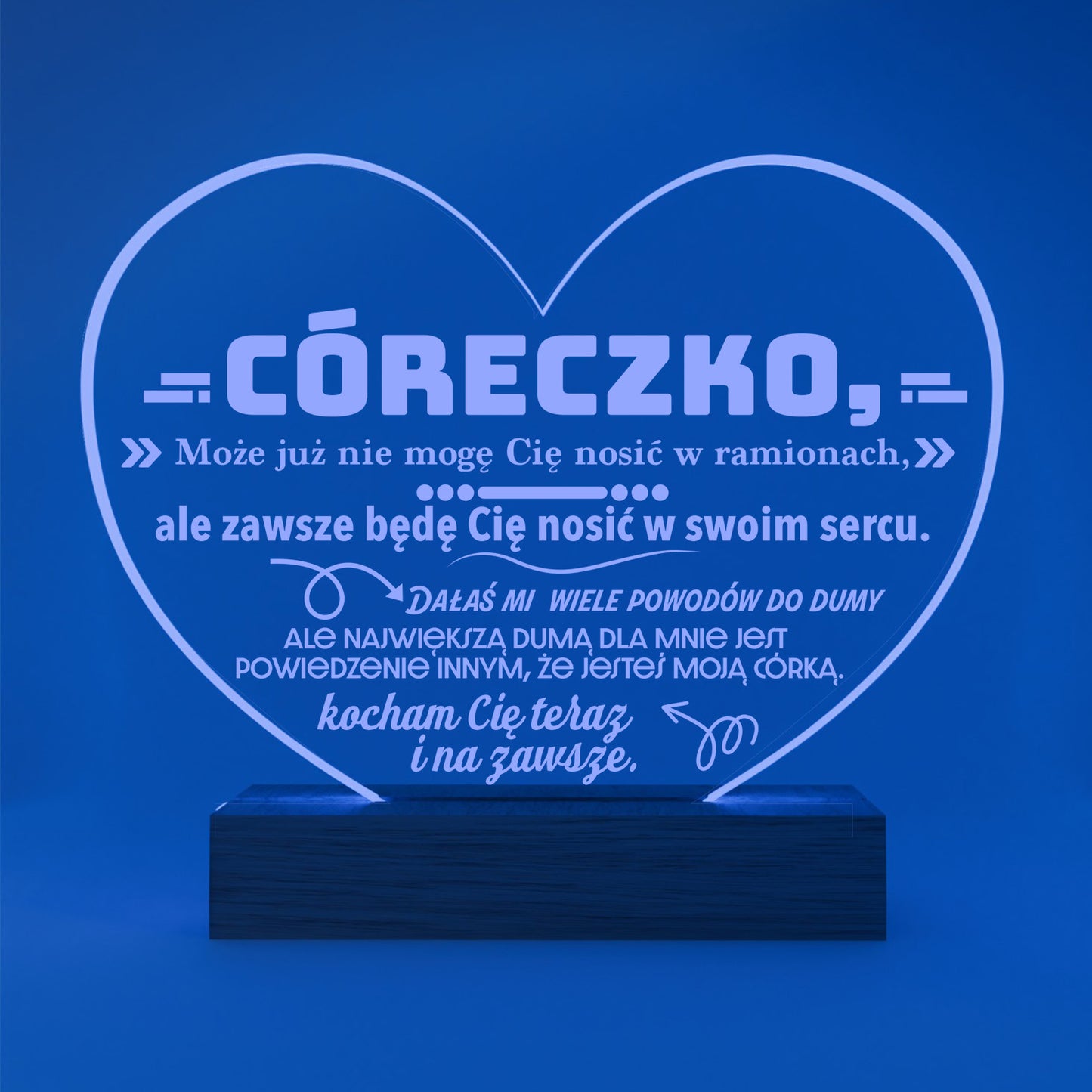 Dla Córki - Ramka serce LED z grawerem