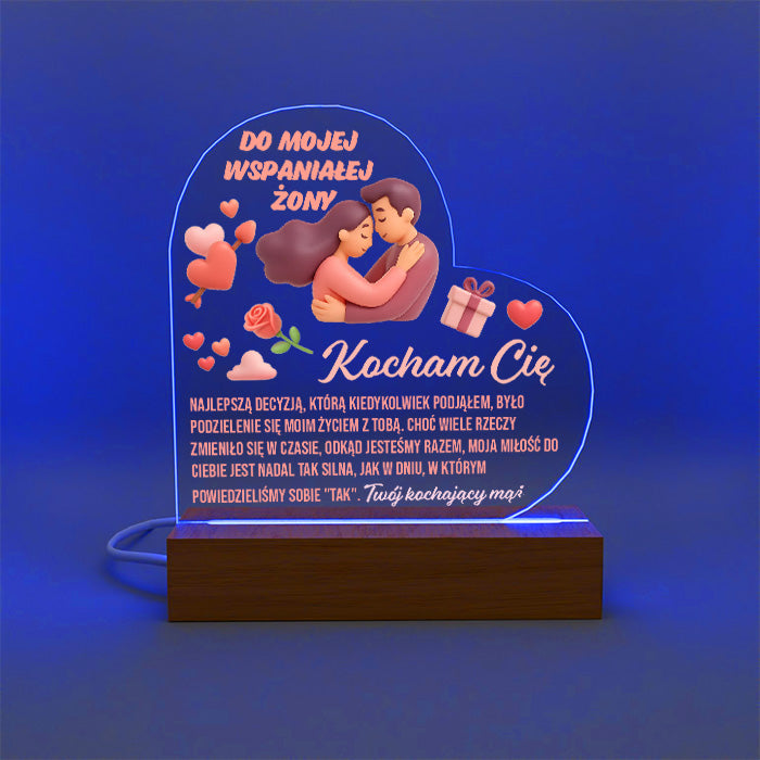 Dla Żony - Ramka serce LED z grawerem