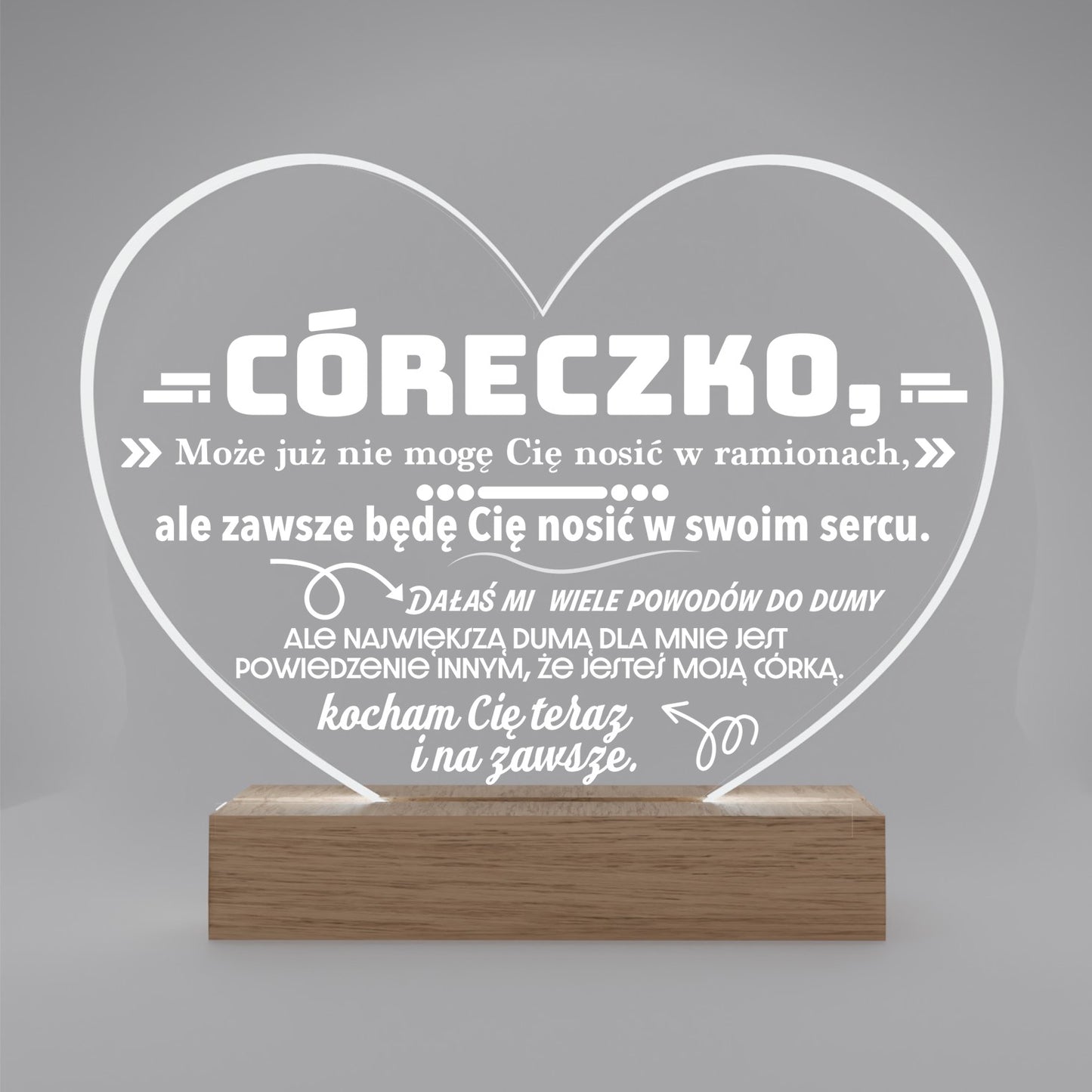 Dla Córki - Ramka serce LED z grawerem