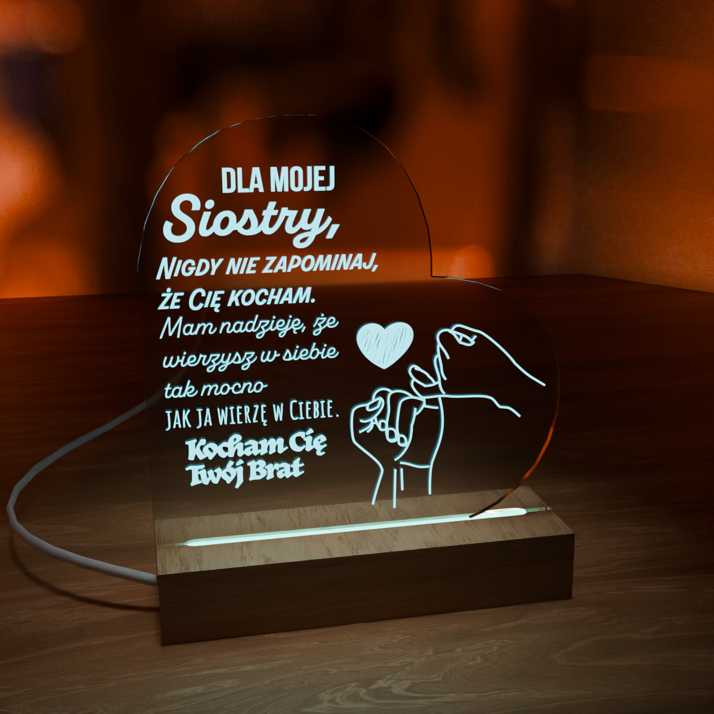 Dla Siostry - Ramka serce LED z grawerem