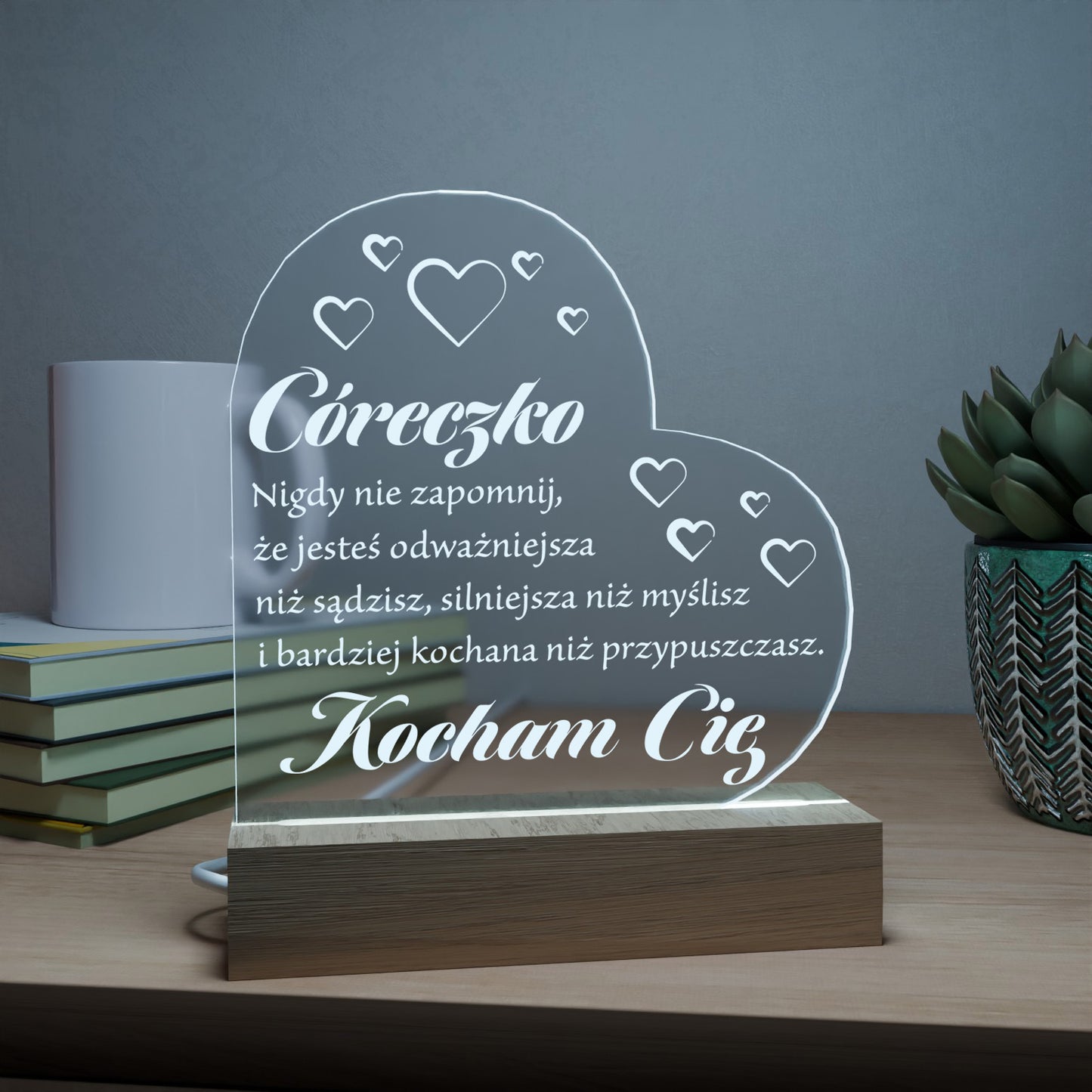 Dla Córki - Ramka serce LED z grawerem