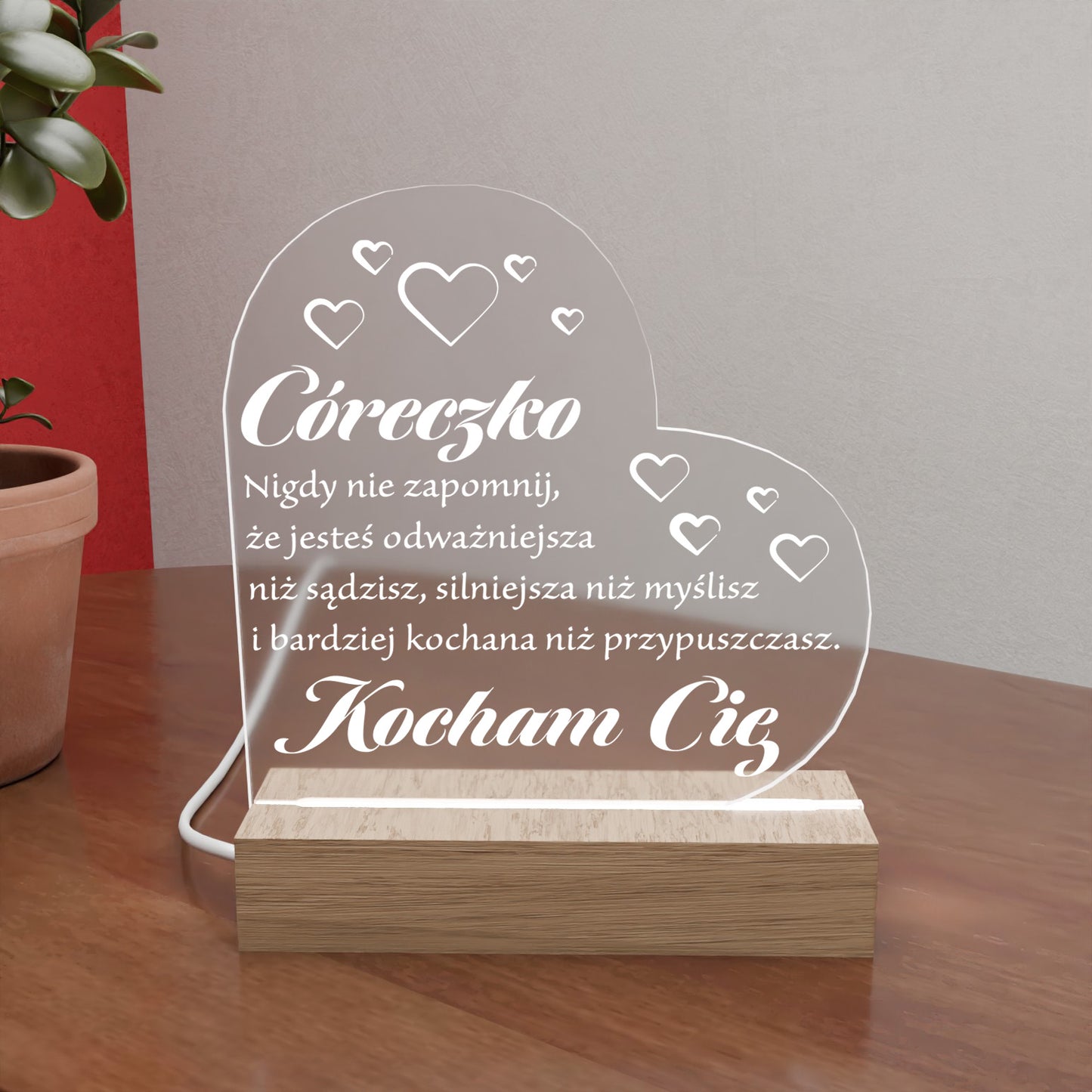 Dla Córki - Ramka serce LED z grawerem