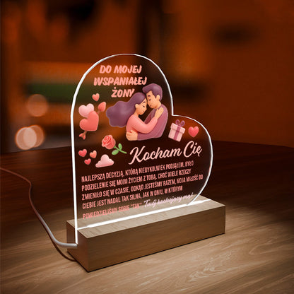 Dla Żony - Ramka serce LED z grawerem