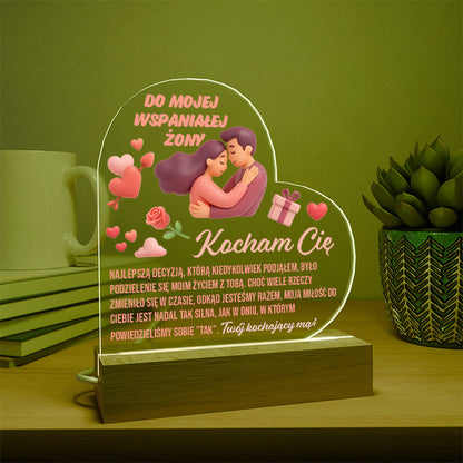 Dla Żony - Ramka serce LED z grawerem