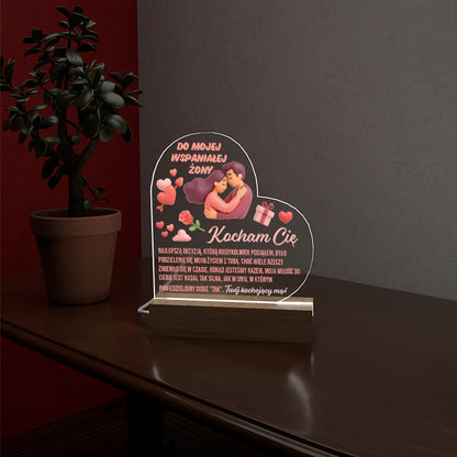 Dla Żony - Ramka serce LED z grawerem