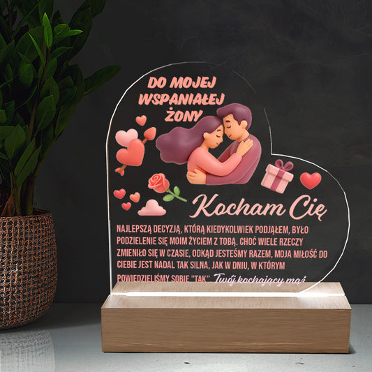 Dla Żony - Ramka serce LED z grawerem