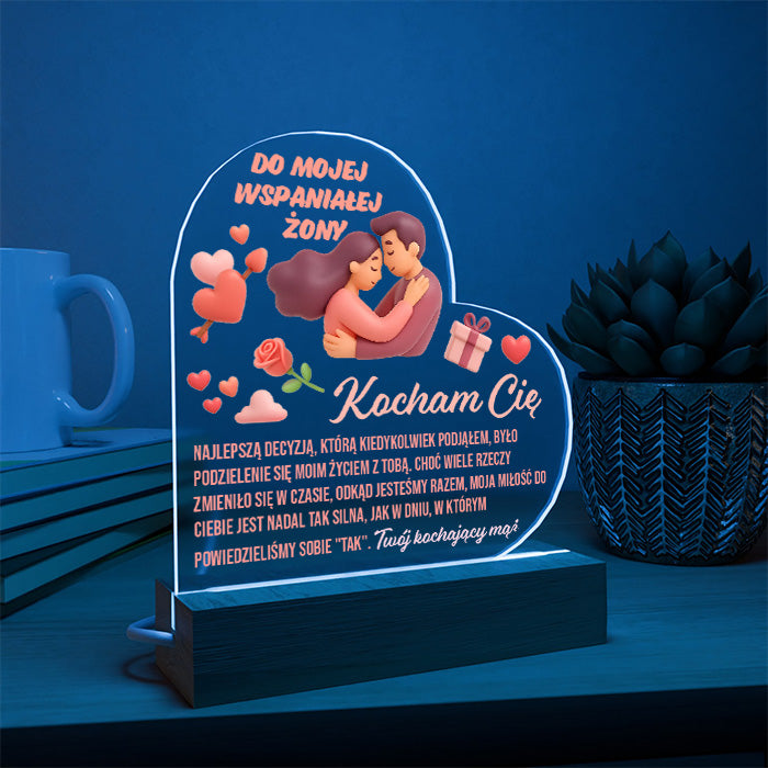 Dla Żony - Ramka serce LED z grawerem