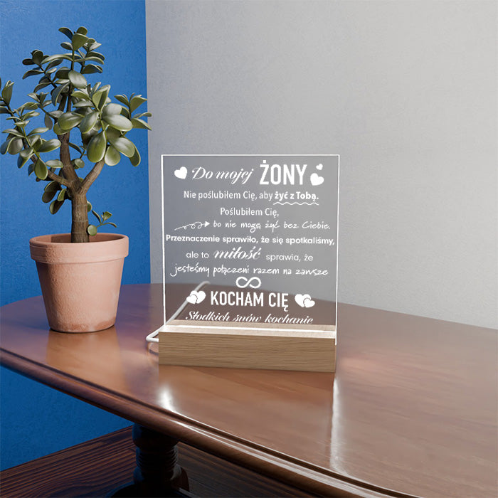 Dla Żony - Ramka serce LED z grawerem