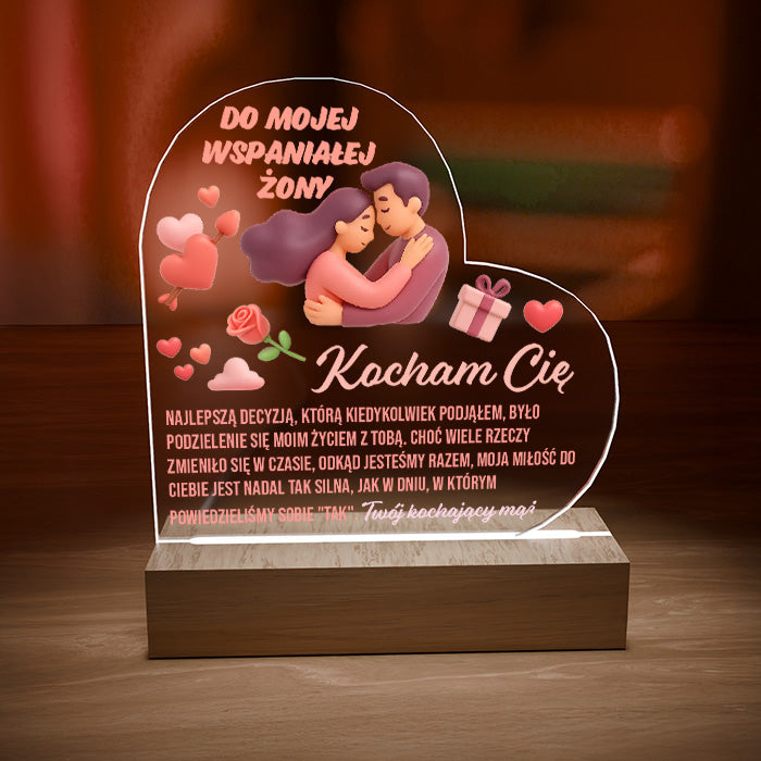 Dla Żony - Ramka serce LED z grawerem