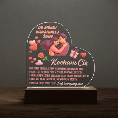 Dla Żony - Ramka serce LED z grawerem