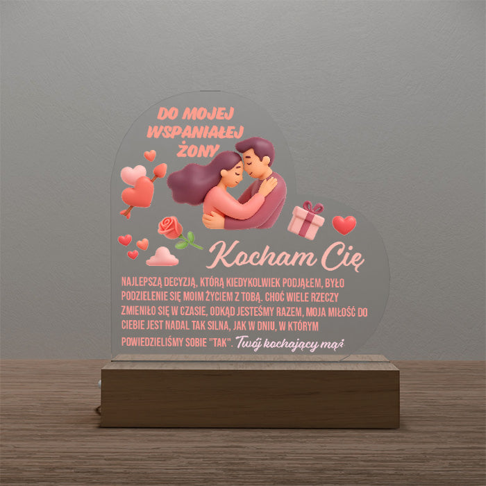 Dla Żony - Ramka serce LED z grawerem