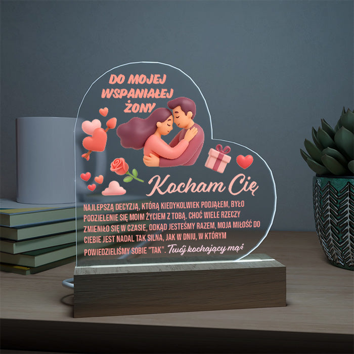 Dla Żony - Ramka serce LED z grawerem
