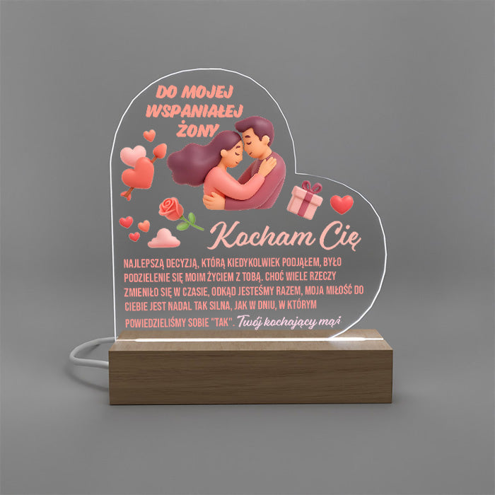 Dla Żony - Ramka serce LED z grawerem