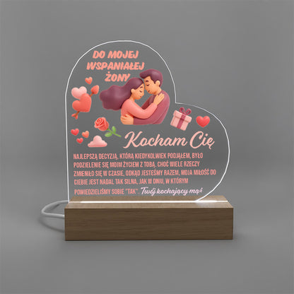 Dla Żony - Ramka serce LED z grawerem